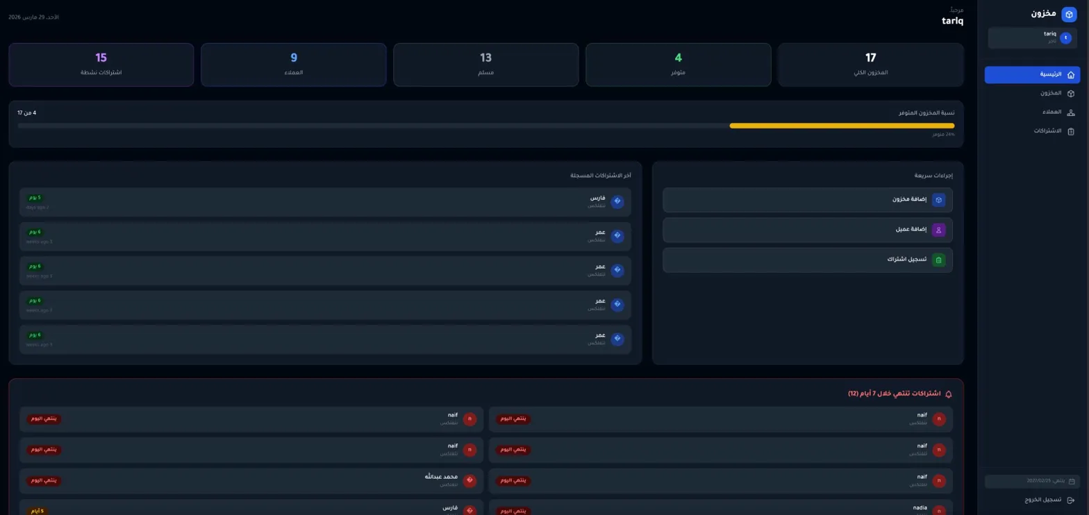 لوحة تحكم مخزون